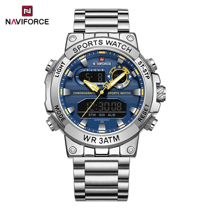 NAVIFORCE Mens Watch Dual Display Sport 30M Water Resistant Digital Chronograph Clock Army Military Style Male Wristwatch NF9237