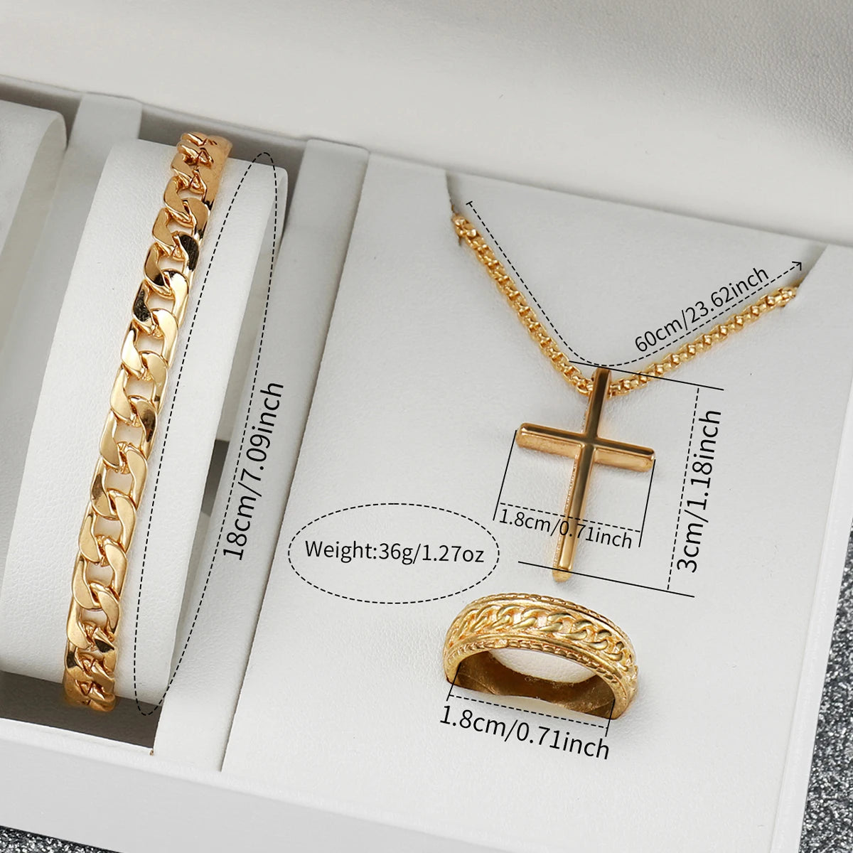 4pcs/set Men Business Watches Fashion Gold Steel Band Analog Male's Quartz Watch Jewelry Set（Without Box）
