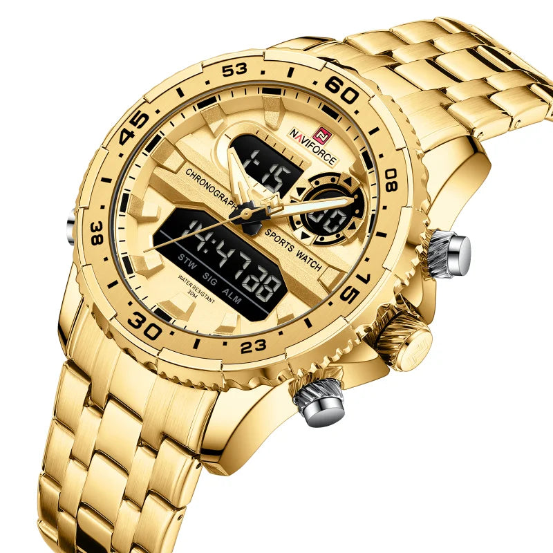 NAVIFORCE Fashion Brand Black Gold Men Watch Fashion Luxury Quartz Wrist Watches Sport Waterproof  Stainless Steel Strap NF9234