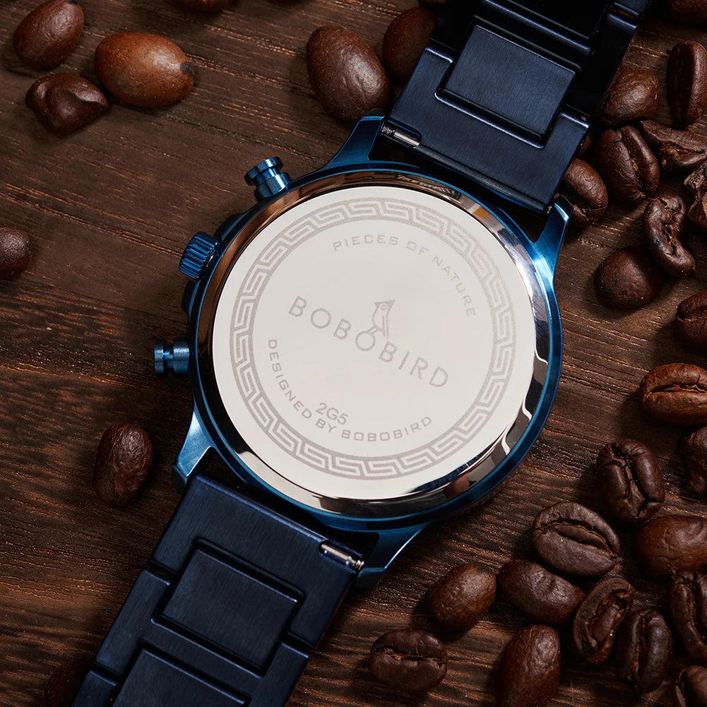 BOBOBIRD High Quality Men's Wood Watch Quartz Chronograph with Date Stainless Steel Wristwatch Gift for Him Support Dropshipping