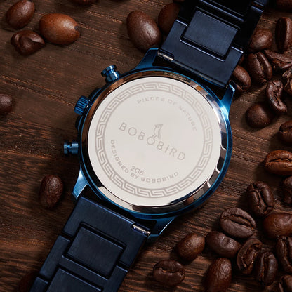 BOBOBIRD High Quality Men's Wood Watch Quartz Chronograph with Date Stainless Steel Wristwatch Gift for Him Support Dropshipping
