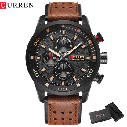 CURREN 8250 Men's Waterproof Casual Three-Hand Watch Business Leather Breathable Strap Wristwatch