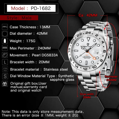 Pagani Design 2026 New Men's Diver Watch 42mm Sapphire Automatic Mechanical GMT Watch 100m Waterproof PD1682
