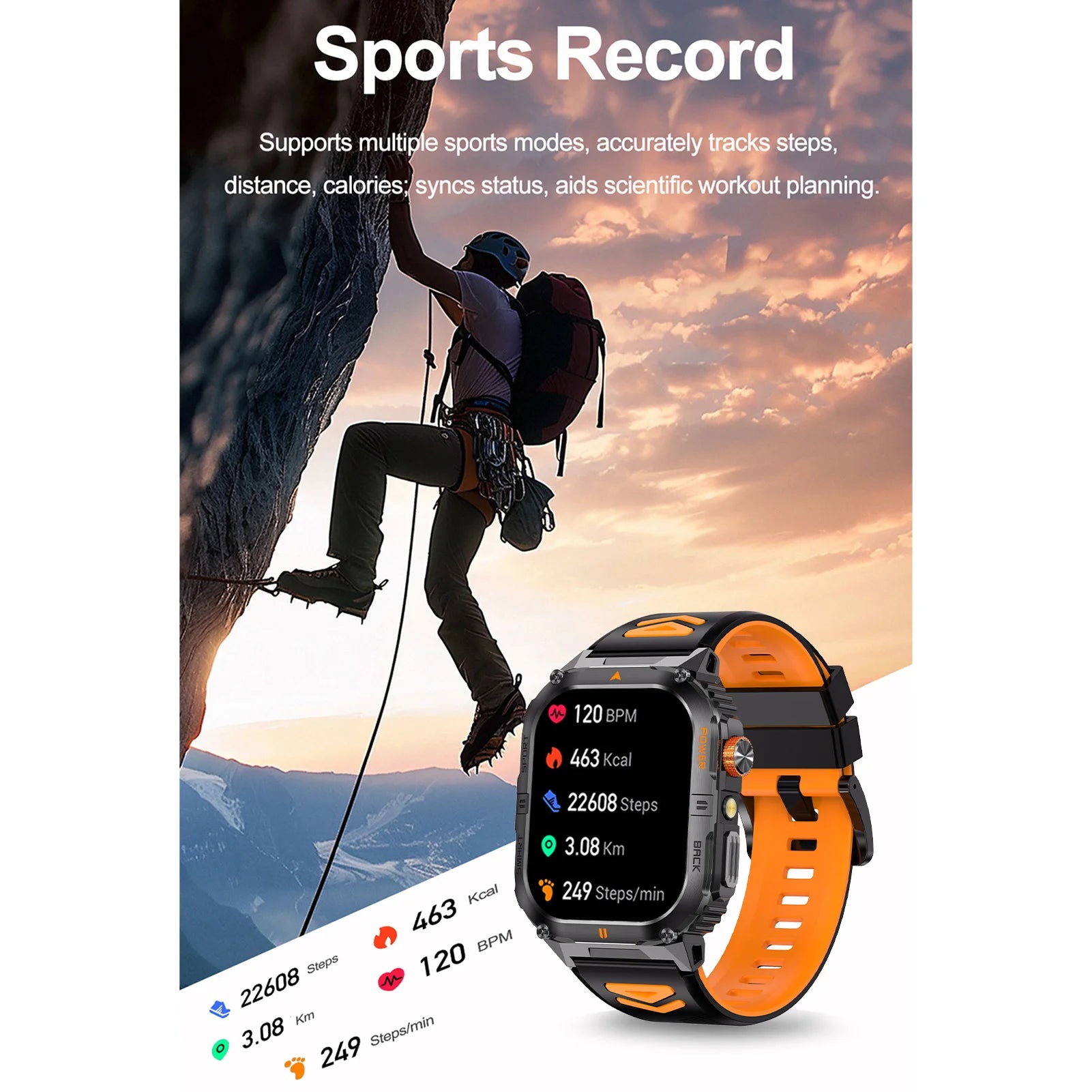 2.0 Inch Screen Smart Sports Watch Fitness Tracker 1000mAh with LED Flashlight 100+ Sports Modes Bluetooth Call for Men Women