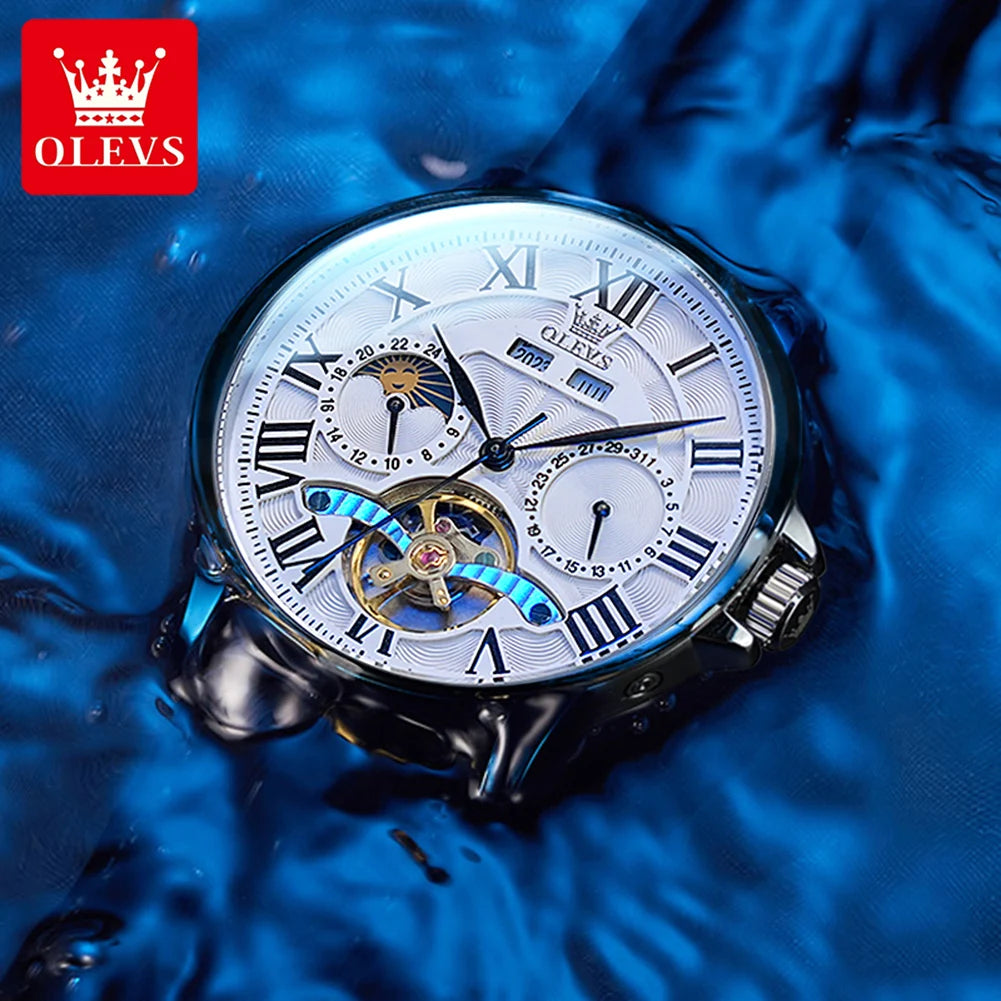 OLEVS 7013 Automatic Men Watch Moon phase Waterproof Luxury Men's Watch Date Stainless steel Mechanical Watch