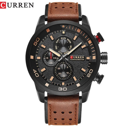 CURREN 8250 Men's Waterproof Casual Three-Hand Watch Business Leather Breathable Strap Wristwatch