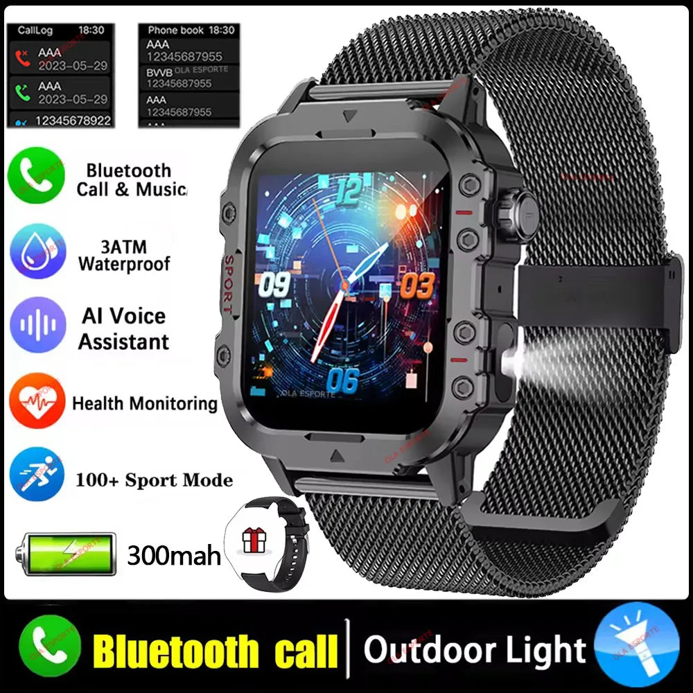 2026 Military Outdoor Smart Watch Men's GPS Flashlight Bluetooth Call 2.01" AMOLED Screen 3ATM Waterproof Sports Smartwatch Hw12