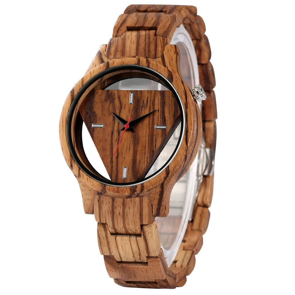 Bobo Bird Geometric  Watches Superb Inverted Triangle Bamboo Wooden Band Clock Male Full Wooden Quartz Wristwatches