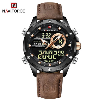 NAVIFORCE Original Men's Dual Time Luxury Sport Watch Casual Chronograph Alarm Quartz Wristwatch Leather Strap Waterproof Clock