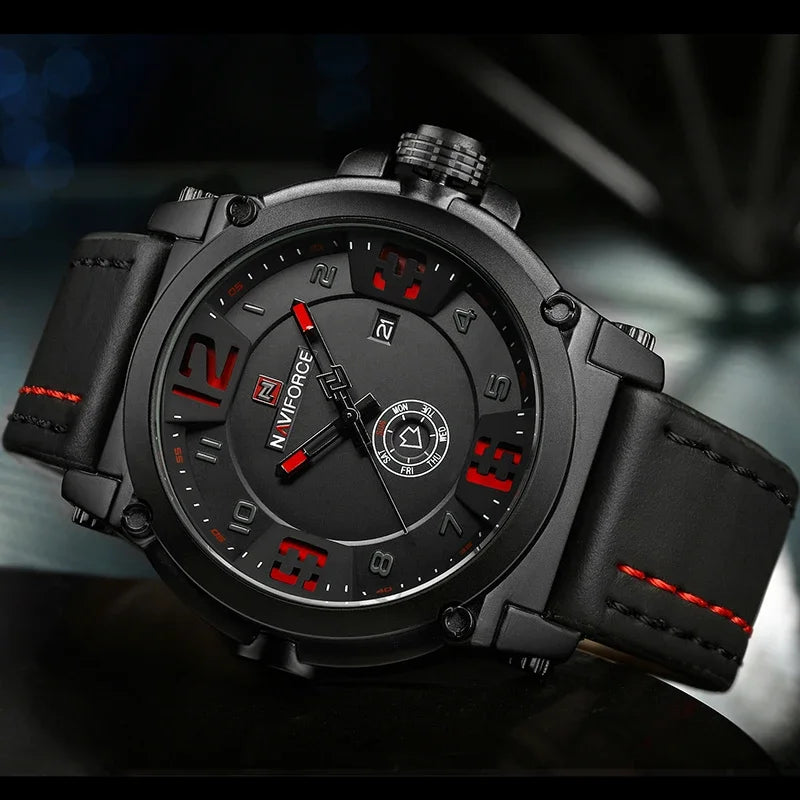 NAVIFORCE NF9099 Military Leather Quartz Watch Male Waterproof Clock Boy Sports Watches