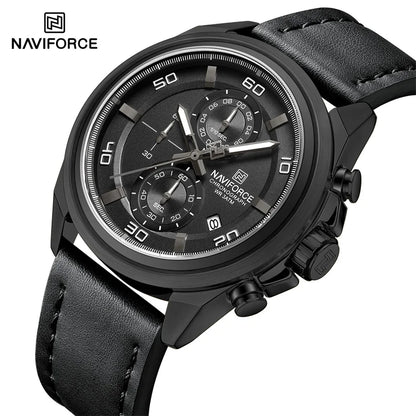 NAVIFROCE Business Casual Mens Watch 3ATM Water-Resistant Calendar Luminous Dial With Leather Strap For Gifts Original Design