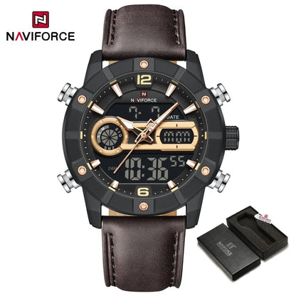 NAVIFORCE NF9263 Waterproof Watch Luminous Display Genuine Leather Strap Multi-Function Chronograph Countdown Timer Alarm NF9263