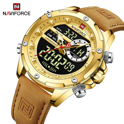Naviforce Mens Original Watches 2025 Men Fashion Sports Waterproof Luxury Corium Strap Men Wristwatch with Calendar Dual Display