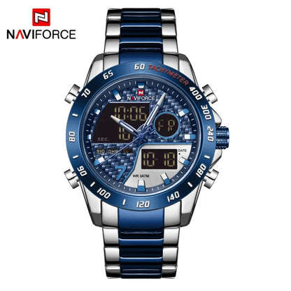 NAVIFORCE Watches for Men Quartz Dual Display Luminous Stainless Steel Strap Male Normal Business Wristwatch Father's Day Gifts