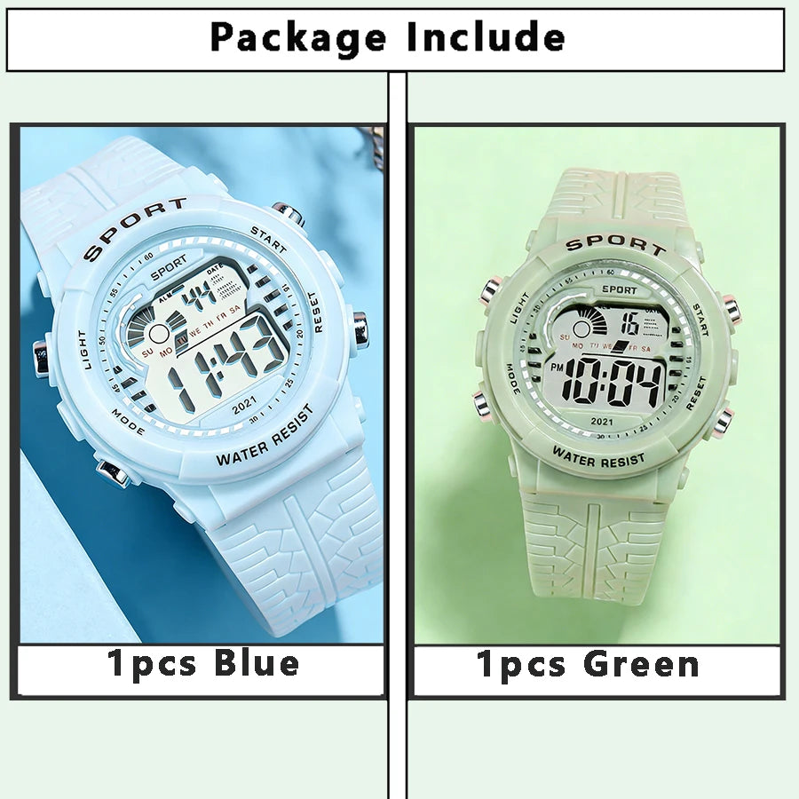 1/2pcs Fashion Sports Watch 30M Waterproof 7 Colors LED Backlight Alarm Stopwatch Electronic Wristwatch for Teens Men Women
