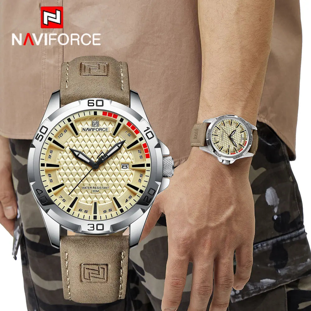 NAVIFORCE Men Casual Sport Military Quartz Calendar Wrist Watch for Man Business Leather Waterproof Male Clock Relogio Masculino