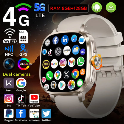 Global Version Android 13.0 S99 Smartwatch 2.4 inch Amoled Screen insert Sim Card GPS WIFI 190° Rotating Camera Game Smart Watch