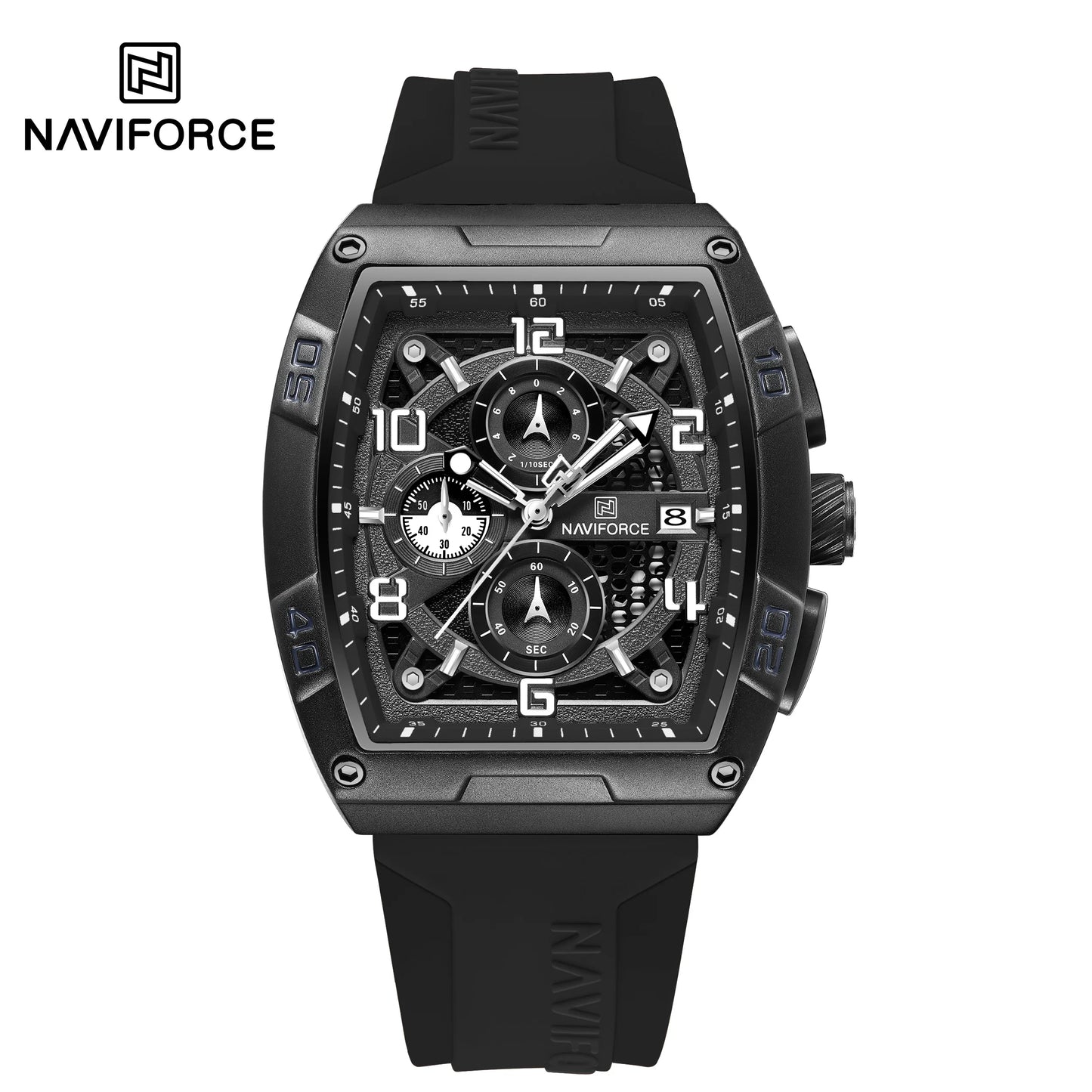 NAVIFORCE Men Quartz Multi-function Calendar Watches Male Personalized Fashion Sport  Wrist Watches Large Dial TPU Strap Clock