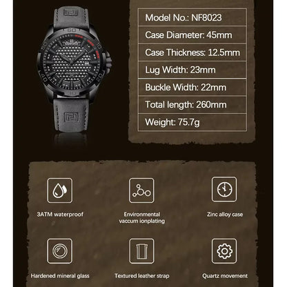 Top Brand NAVIFORCE  Men Quartz Watch Sports Shockproof Waterproof Leather Male Fashion Luxury WristWatch Casual Calendar Clock