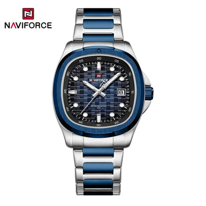 NAVIFORCE Fashion Men's Business Quartz Watch Stainless Steel Luminous Calendar Clock Male Square Dial Sports Wristwatch