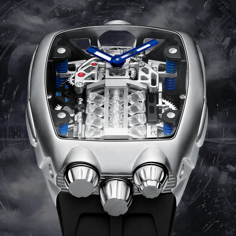 PINDU  P6522 Men Automatic WatchLuminous 50M Waterproof Skeleton NH05