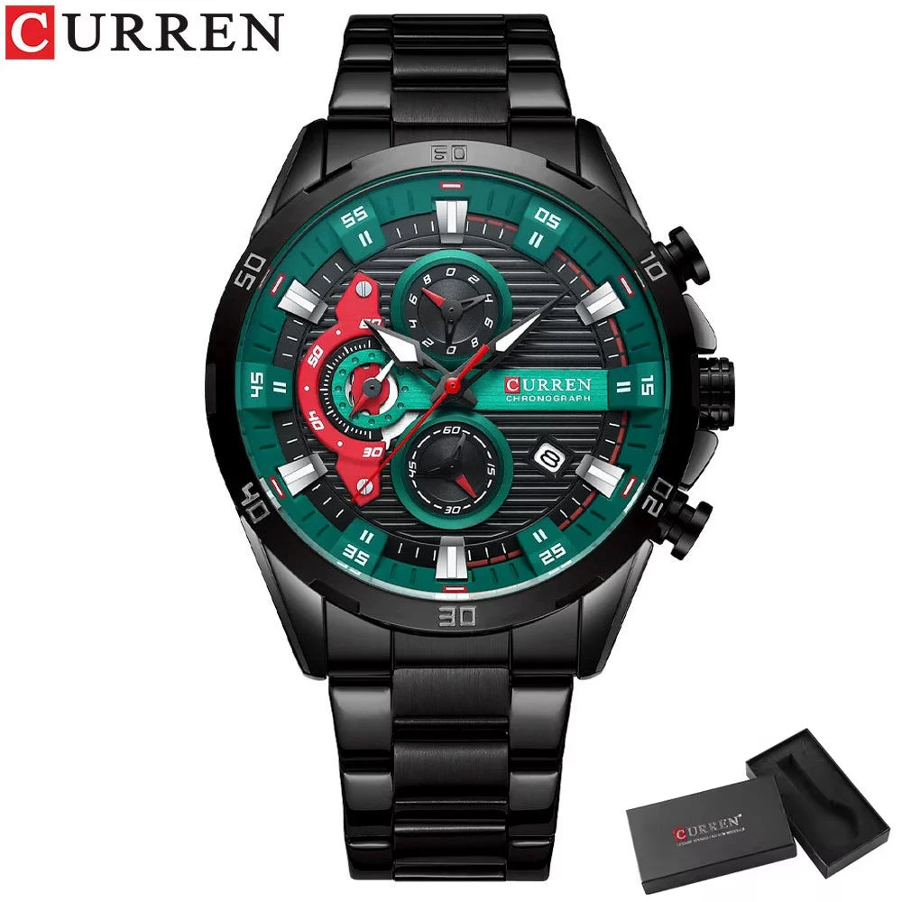 Stainless Steel Watches for Mens Creative Fashion Luminous Dial with Chronograph Clock Male Casual Wristwatches Business