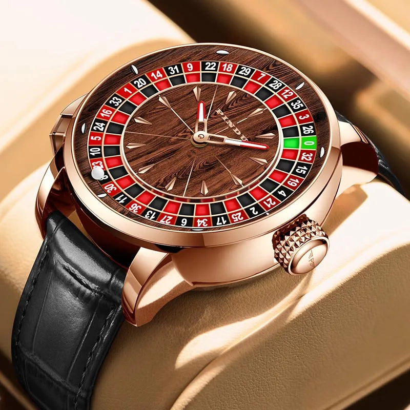 2025 PINDU  Men's Luxury Mechanical Watch Stainless Steel NH35 Wood Grain Roulette Top Brand Waterproof Sapphire Glass