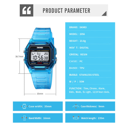 SKMEI 2056 Electronic Waterproof Sports Watch for Men Women Countdown Boy Girl Digital Date Wristwatches 1123 Reloj Masculino