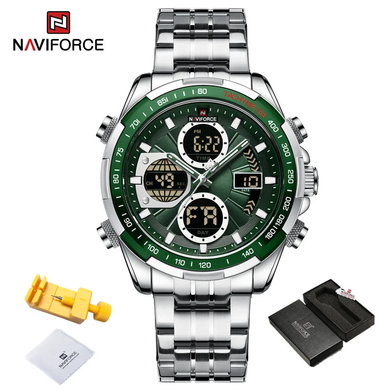 Top Luxury NAVIFORCE Gold Watches for Men Quartz Military Digital Sports Wrist Watch Steel Band Waterproof Luminous Alarm Clock
