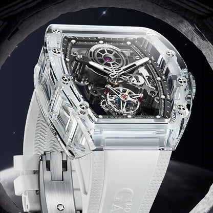 ChronoState BONEST GATTI Tourbillon – Automatic Crystal Skeleton Watch | Sapphire Luminous Rubber Strap Timepiece