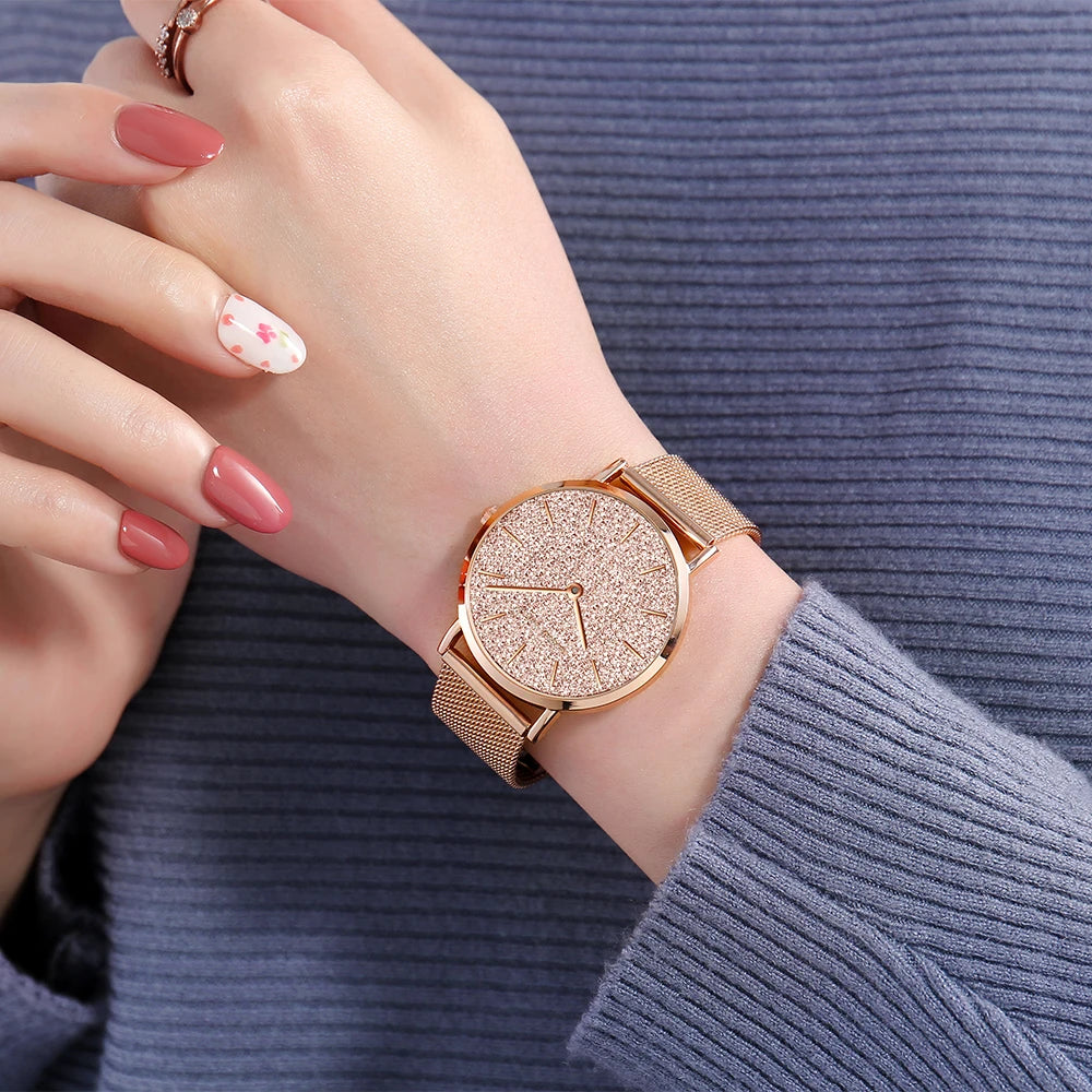 Hannah Martin Luxury Women's Watch With Japanese Original Quartz Movement Stainless Steel Mesh Strap 36mm Rose Gold Wrist Watch