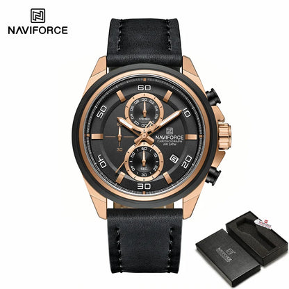 NAVIFROCE Business Casual Mens Watch 3ATM Water-Resistant Calendar Luminous Dial With Leather Strap For Gifts Original Design