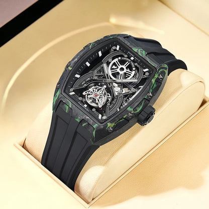 BONEST GATTI 2025 New Luxury Men Automatic Mechanical Tourbillon Skeleton Carbon Fiber Luminous Barrel Case Wristwatch