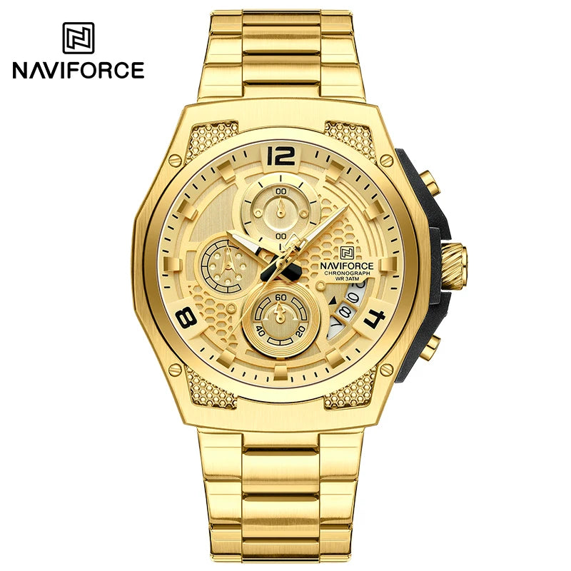 NAVIFORCE Brand Casual Sports Men Watches Multifunction Steel Strap Quartz Chronograph With Date Display Wristwatch Reloj Hombre