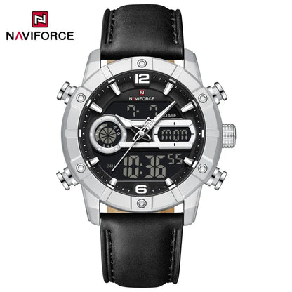 NAVIFORCE NF9263 Waterproof Watch Luminous Display Genuine Leather Strap Multi-Function Chronograph Countdown Timer Alarm NF9263