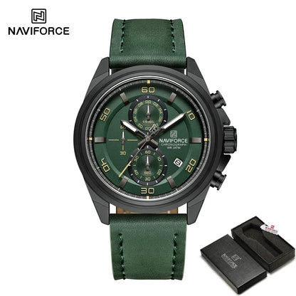 NAVIFROCE Business Casual Mens Watch 3ATM Water-Resistant Calendar Luminous Dial With Leather Strap For Gifts Original Design