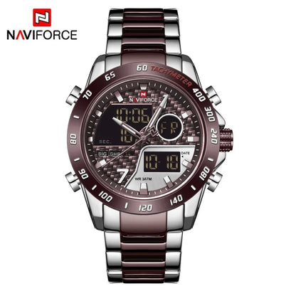 NAVIFORCE Watches for Men Quartz Dual Display Luminous Stainless Steel Strap Male Normal Business Wristwatch Father's Day Gifts