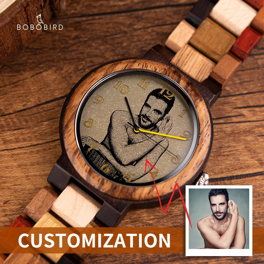 BOBO BIRD Custom Wooden Watch Personalized Photo Couple Fashion Casual Gift for  Him Anniversary Present Support Dropshipping