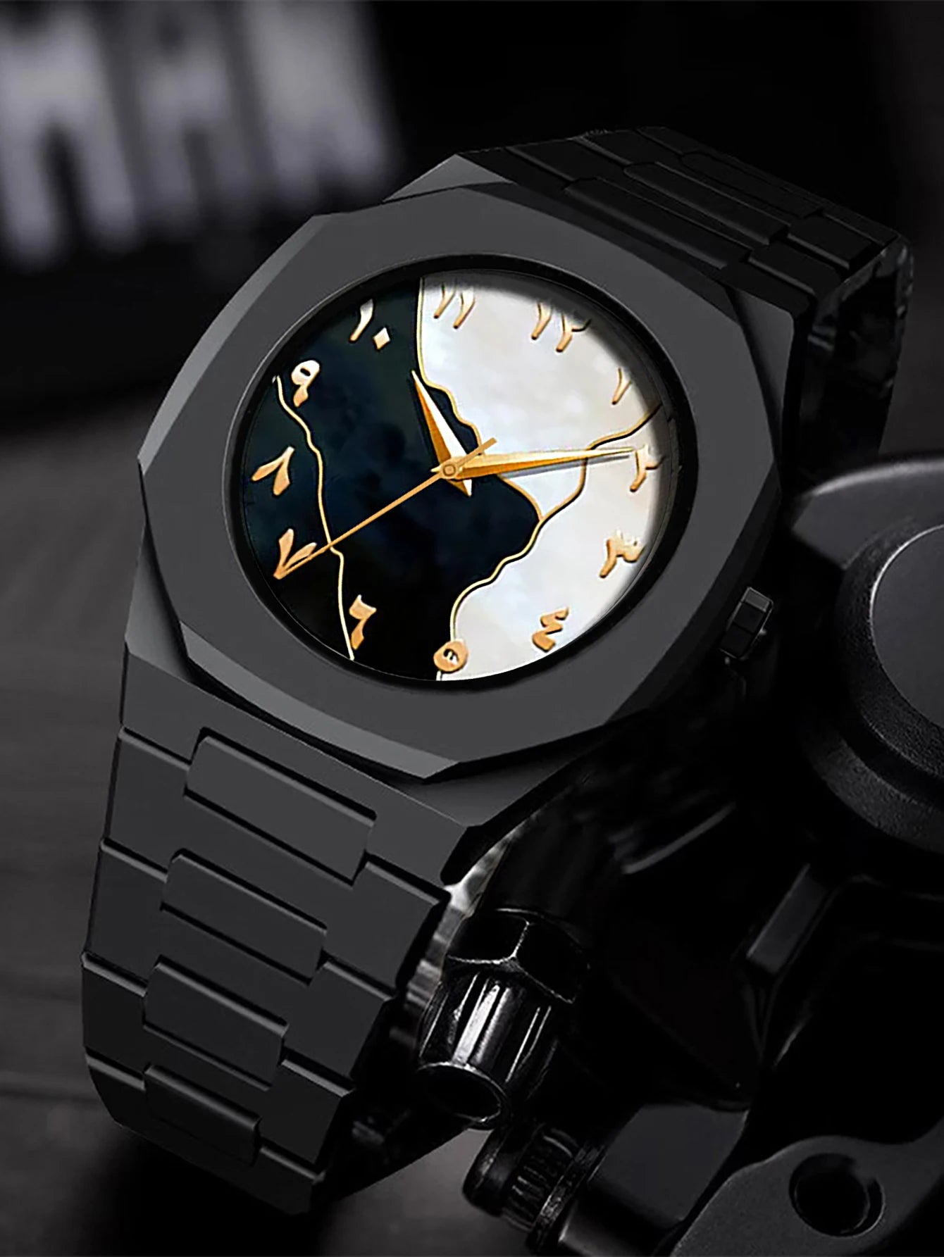 Men's Quartz Watch Bracelet Necklace Ring Set Plastic Strap Suitable for Daily Wear Festival Gifts Box Not Included