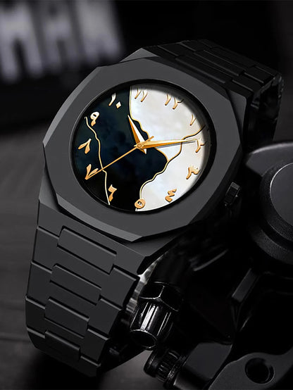 Men's Quartz Watch Bracelet Necklace Ring Set Plastic Strap Suitable for Daily Wear Festival Gifts Box Not Included