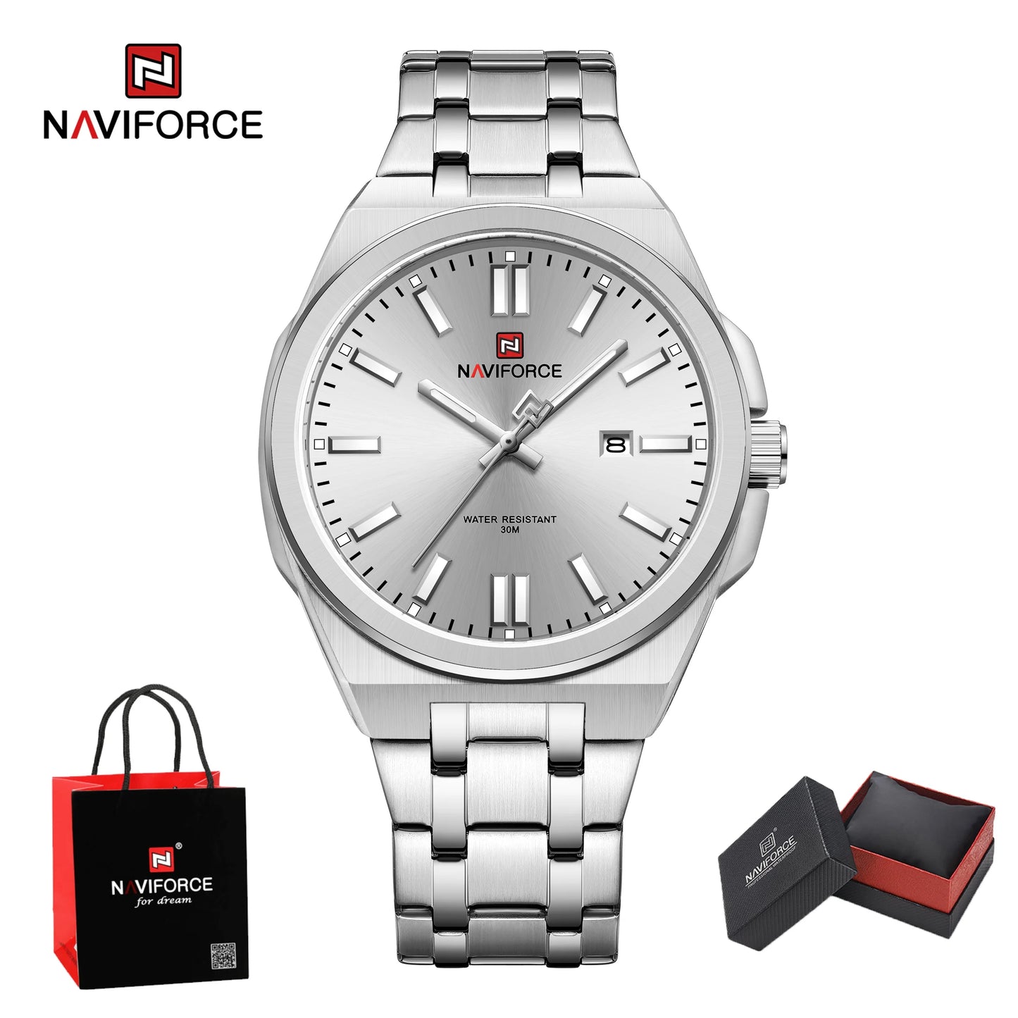 Top NAVIFORCE Men's Luxury Business Quartz Watch Luminous Steel Band Waterproof with Calendar Male Wristwatch Gift Reloj Hombre