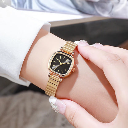 Women Quartz Watch Gold Color Square Dial Simple Adjustable Stainless Steel Strap for Ladies
