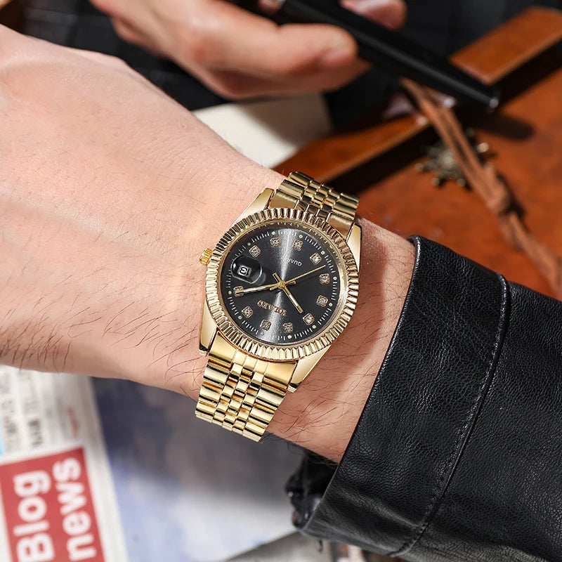 Luxury Rhinestone Men Business Watches Fashion Women Quartz Watch with Calendar Clock Gift（Without Box）