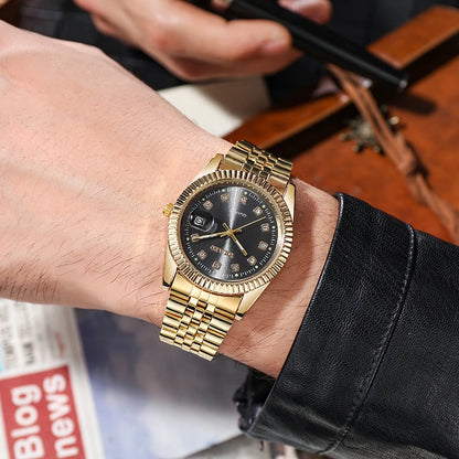 Luxury Rhinestone Men Business Watches Fashion Women Quartz Watch with Calendar Clock Gift（Without Box）