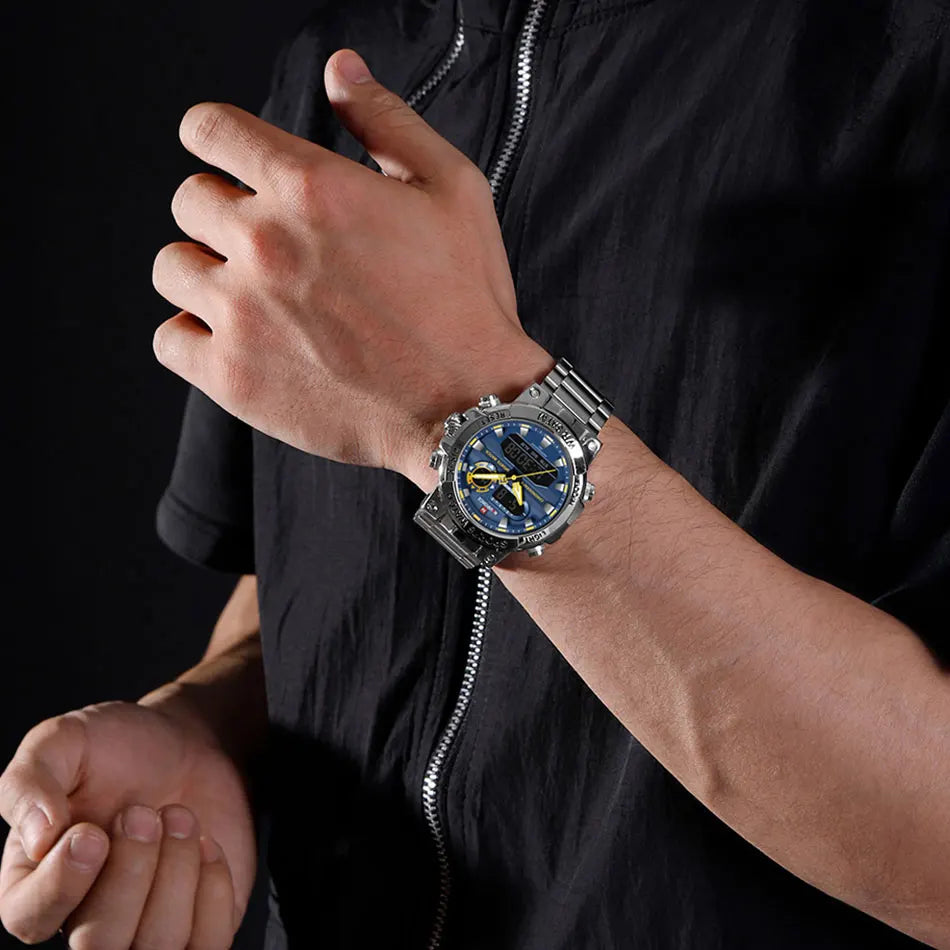 NAVIFORCE Mens Watch Dual Display Sport 30M Water Resistant Digital Chronograph Clock Army Military Style Male Wristwatch NF9237