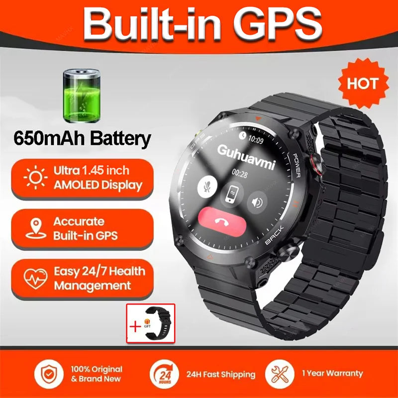 2026 New Military Outdoor Sports Smart Watch Men P68 Waterproof Built-in GPS Compass 650mAh Battery Bluetooth Call Smar twatch