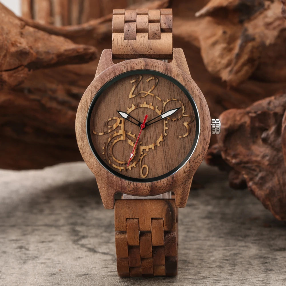 Bob Bird Luxury Watch Gearwheel Arabic Numerals Wooden Layer Design Dial Folding Clasp Watchband Stylish Male Watches