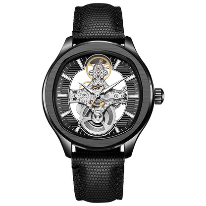Lnverted Tourbillon Design Watch Leather Strap Waterproof Luxury Sports Men Skeleton Automatic Mechanical Watch
