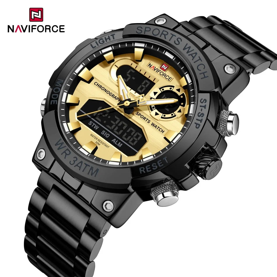 NAVIFORCE Men Military Watch Waterproof Wristwatch Dual Display Quartz Clock Sport Watch Male Big Watches Men Relogios Masculino