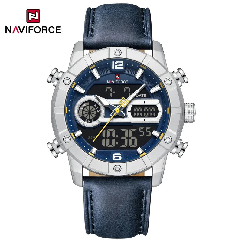 NAVIFORCE NF9263 Waterproof Watch Luminous Display Genuine Leather Strap Multi-Function Chronograph Countdown Timer Alarm NF9263